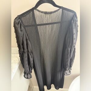 Sheer Black Puff-Sleeve Women’s Top